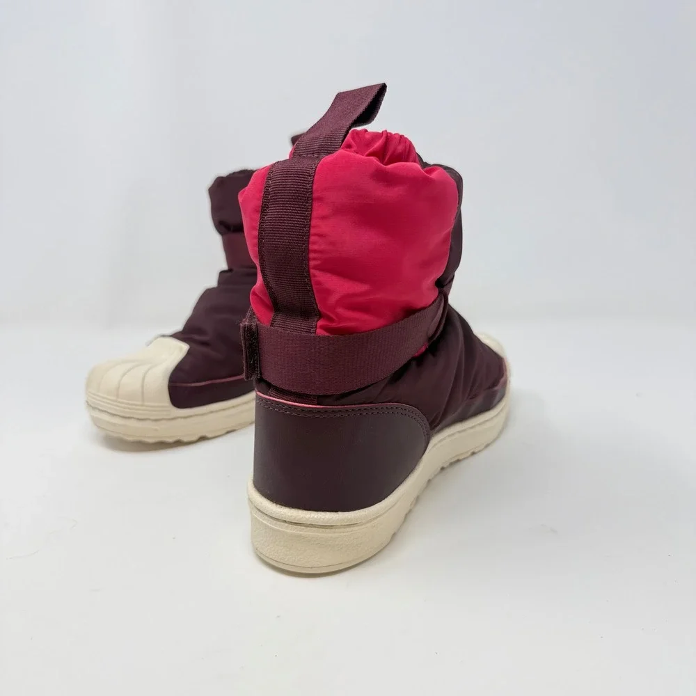 Adidas Superstar Winter Boots Kids 2.5 Burgundy Pink Puffer Shell Toe JR5804